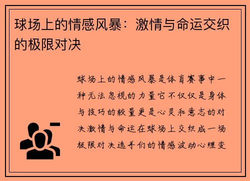 球场上的情感风暴：激情与命运交织的极限对决