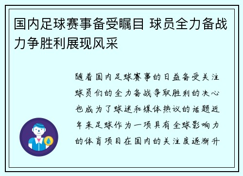 国内足球赛事备受瞩目 球员全力备战力争胜利展现风采